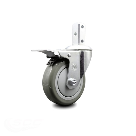 Service Caster 4 Inch Gray Poly Wheel Swivel 3/4 Inch Square Stem Caster with Total Lock Brake SCC-SQTTL20S414-PPUB-GRY-34
